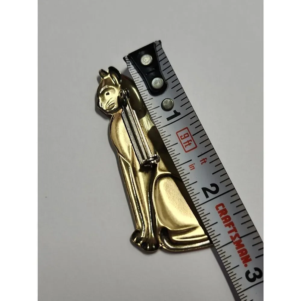 Gold Tone Cat Brooch Vintage